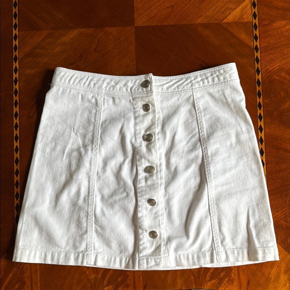 White Button-Front Denim Skirt